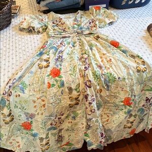 Anthropologie Cream and Purple Floral Dress